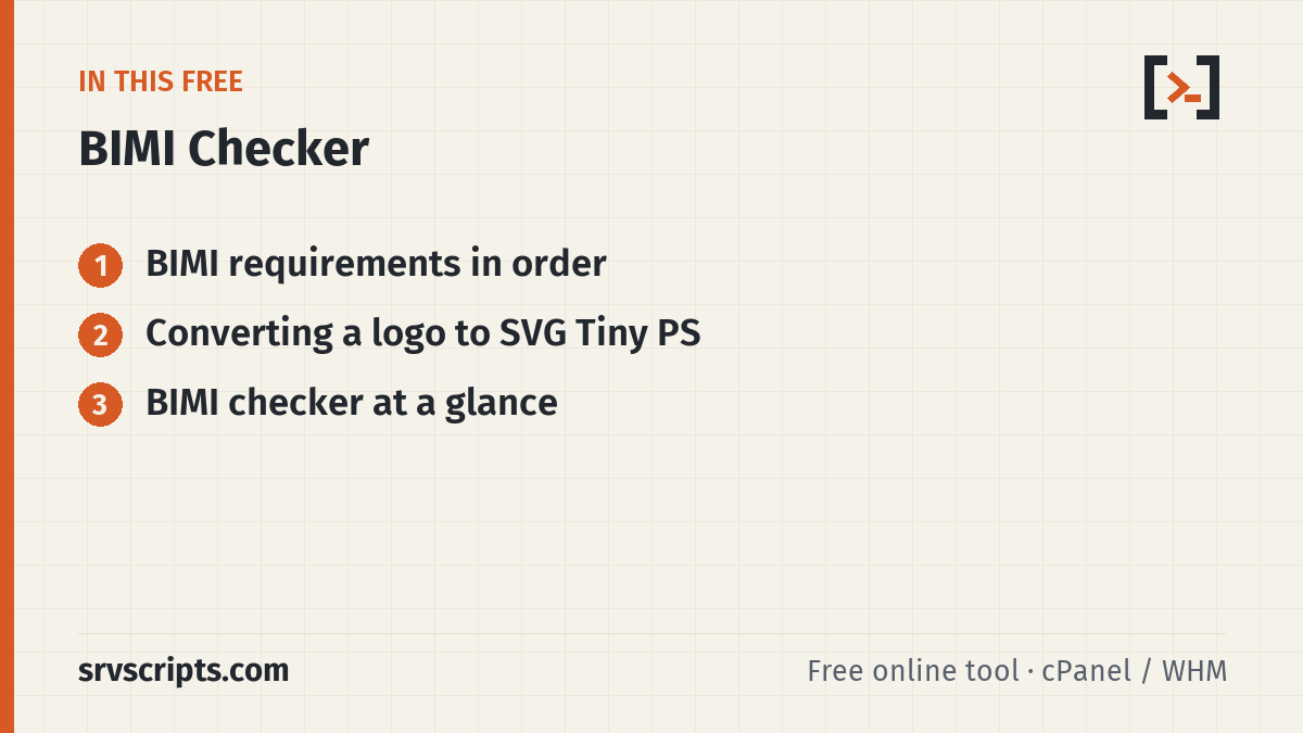 BIMI Checker sections: BIMI requirements in order and Converting a logo to SVG Tiny PS