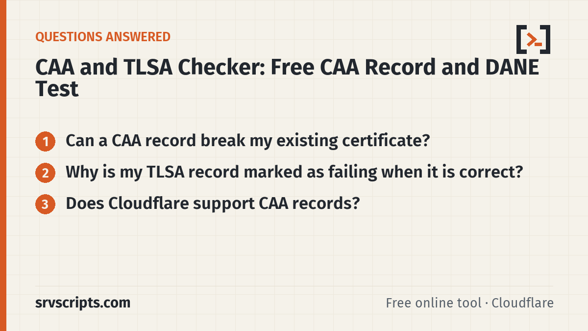 CAA and TLSA Checker questions answered: Can a CAA record break my existing certificate? Why is my TLSA record marked as failing when it is correct?