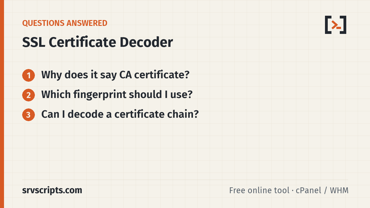 SSL Certificate Decoder questions answered: Why does it say CA certificate? Which fingerprint should I use?