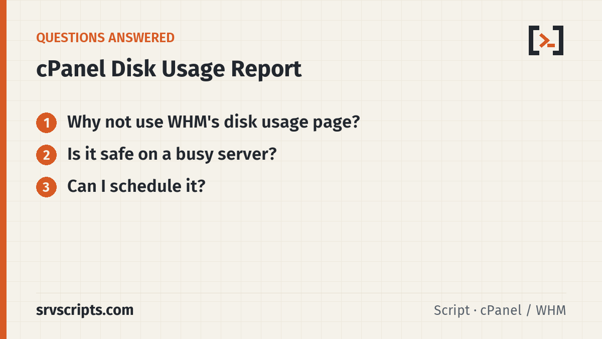cPanel Disk Usage Report questions answered: Why not use WHM's disk usage page? Is it safe on a busy server?