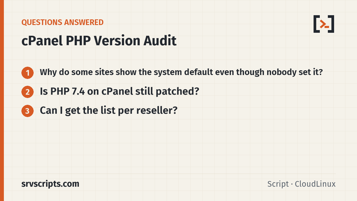 cPanel PHP Version Audit questions answered: Why do some sites show the system default even though nobody set it? Is PHP 7.4 on cPanel still patched?