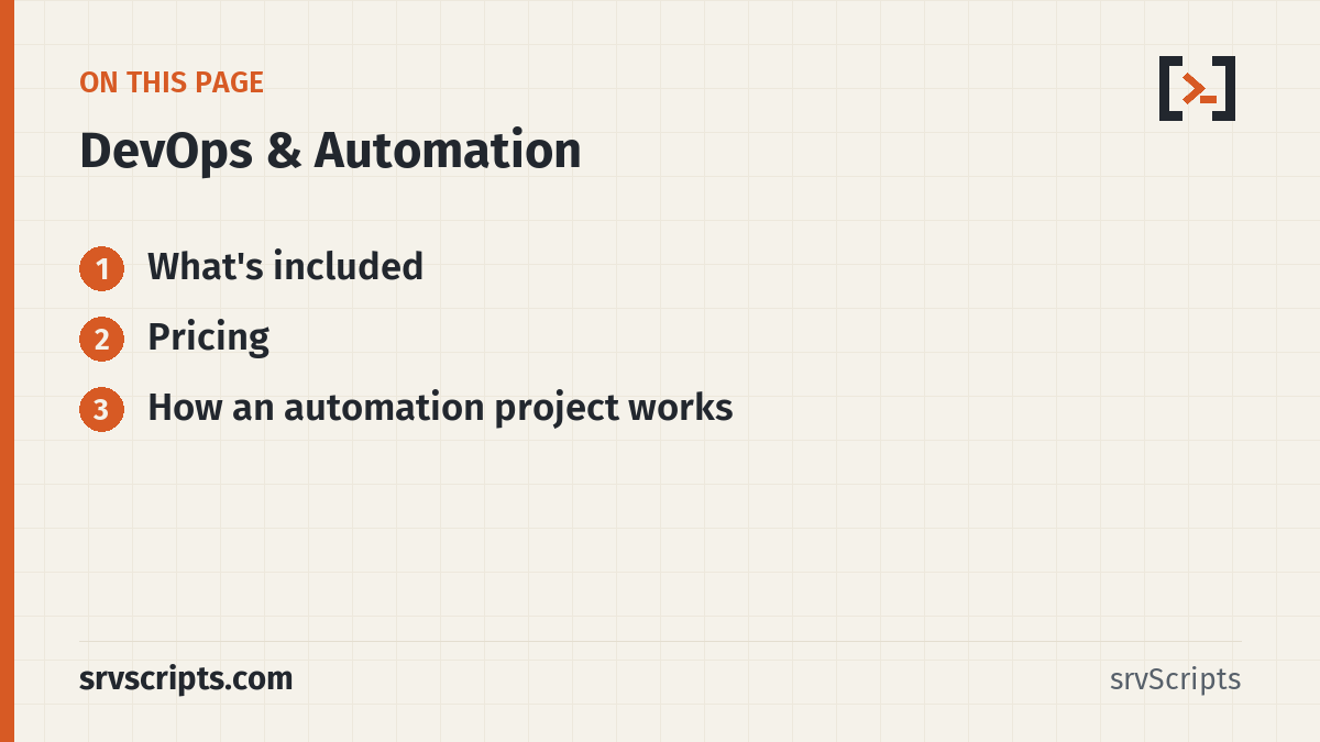 DevOps & Automation sections: What's included, Pricing and How an automation project works