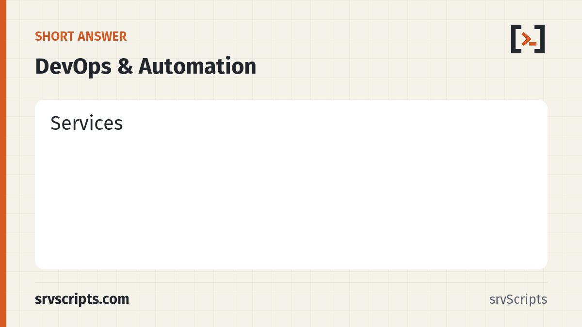 DevOps & Automation summary card: Scripts and pipelines for the things you keep doing by hand: provisioning, deployments, backups, reporting.