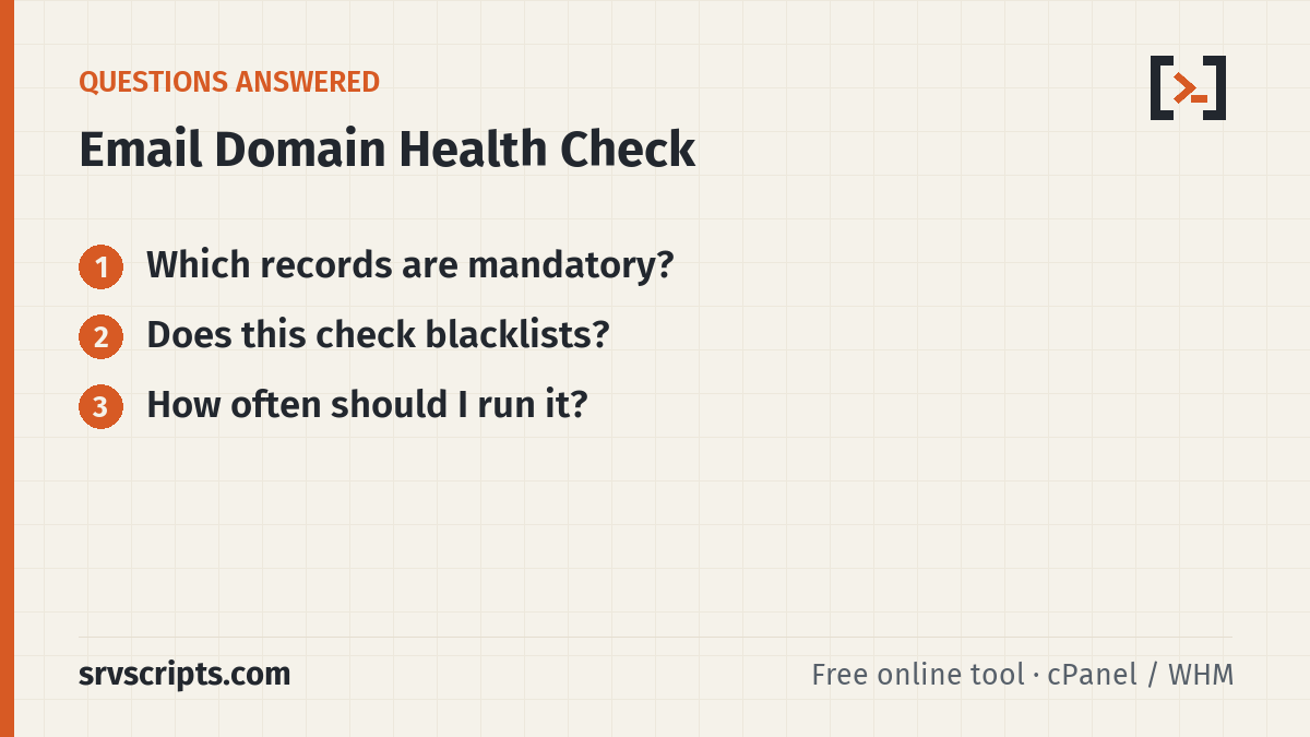 Email Domain Health Check questions answered: Which records are mandatory? Does this check blacklists?