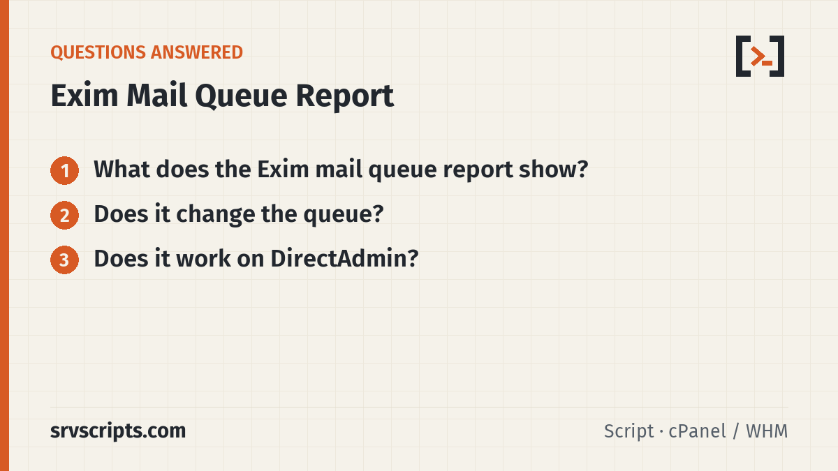Exim Mail Queue Report questions answered: What does the Exim mail queue report show? Does it change the queue?