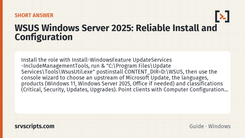 WSUS Windows Server 2025: Reliable Install and Configuration