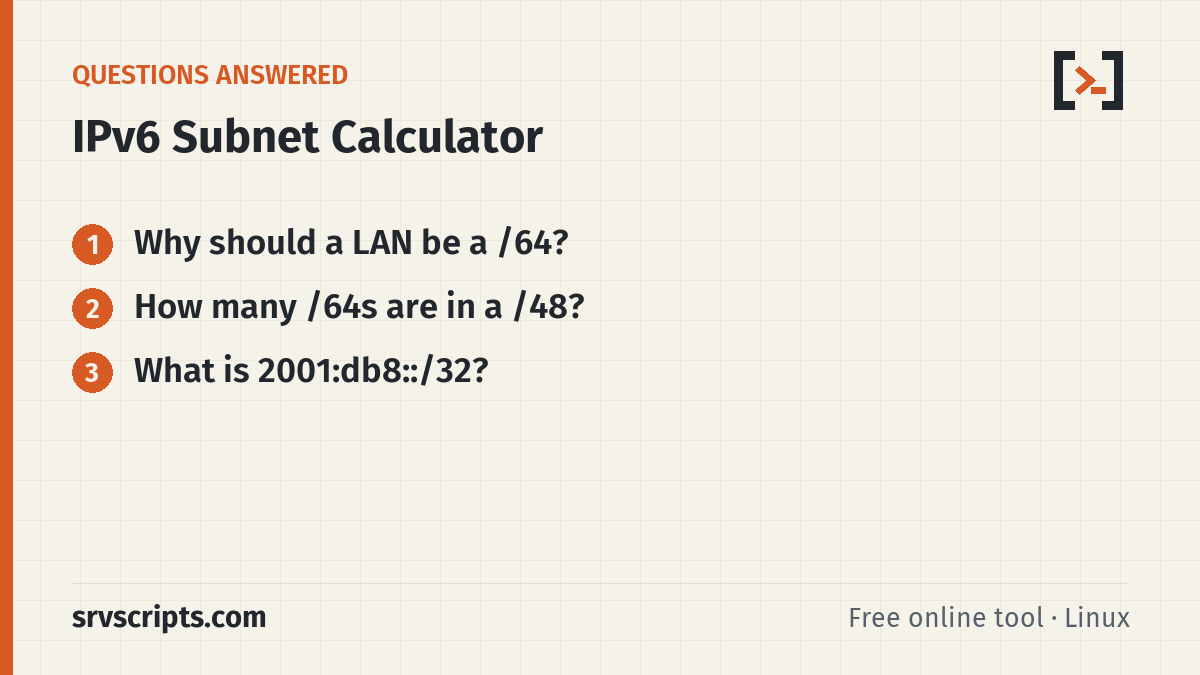 IPv6 Subnet Calculator questions answered: Why should a LAN be a /64? How many /64s are in a /48?