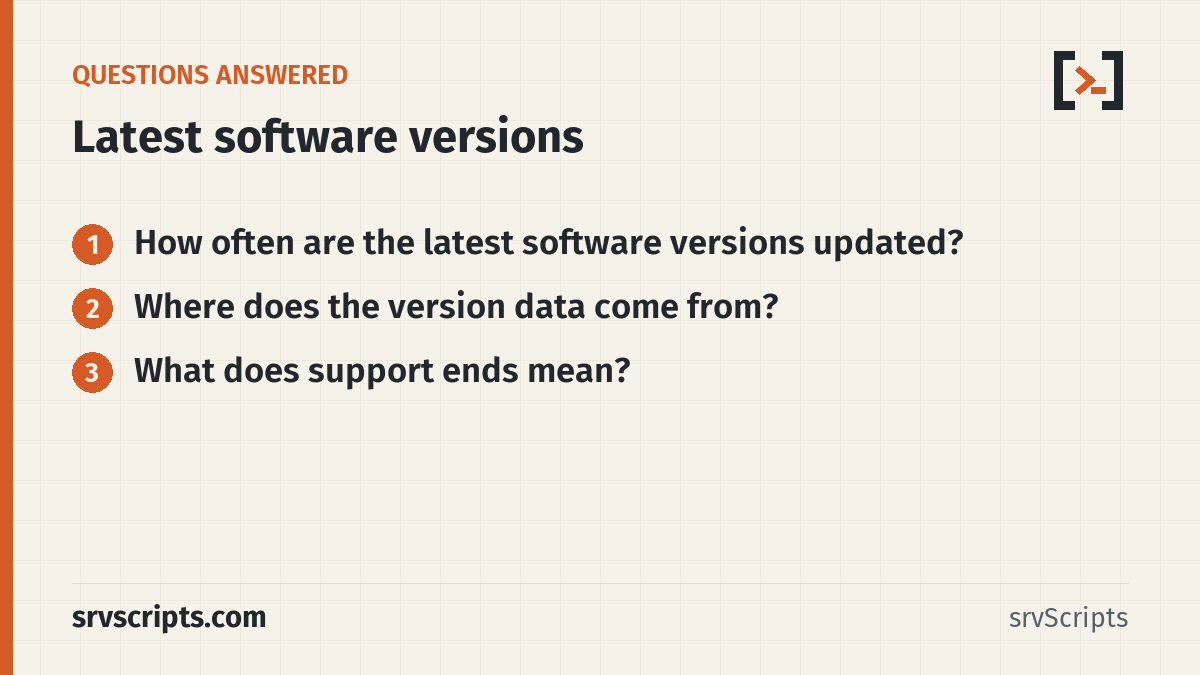 Latest software versions questions answered: How often are the latest software versions updated? Where does the version data come from?