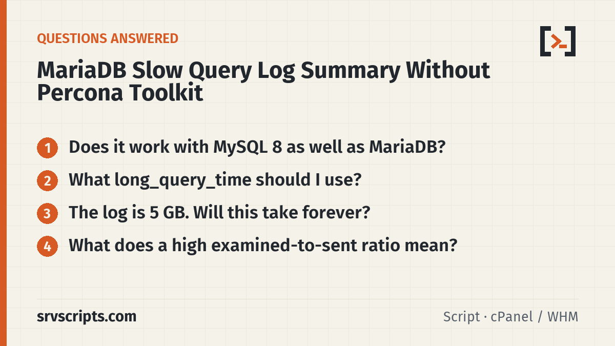 MariaDB Slow Query Log Summary summary card: The MariaDB slow query log is the most useful file on a busy database server and the least read.