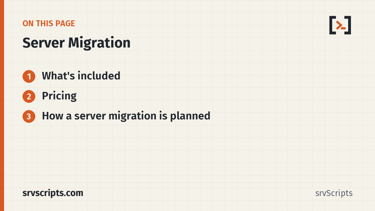 Server Migration sections: What's included, Pricing and How a server migration is planned