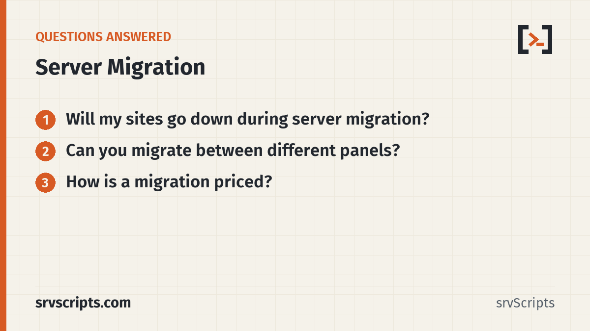 Server Migration questions answered: Will my sites go down during server migration? Can you migrate between different panels?