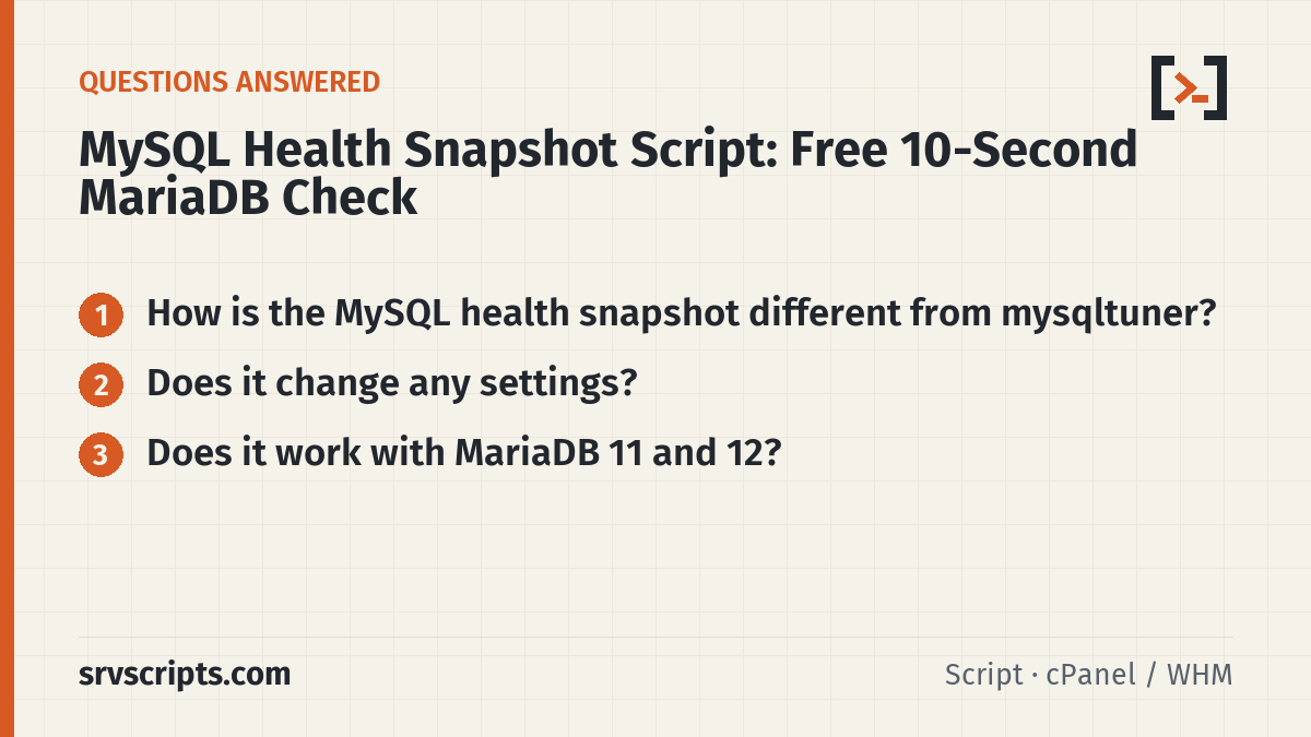 MySQL Health Snapshot Script questions answered: How is the MySQL health snapshot different from mysqltuner? Does it change any settings?