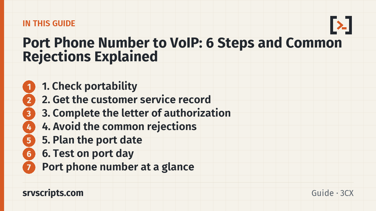 Port Phone Number to VoIP sections: 1. Check portability, 2. Get the customer service record, 3. Complete the letter of authorization and 4. Avoid the…