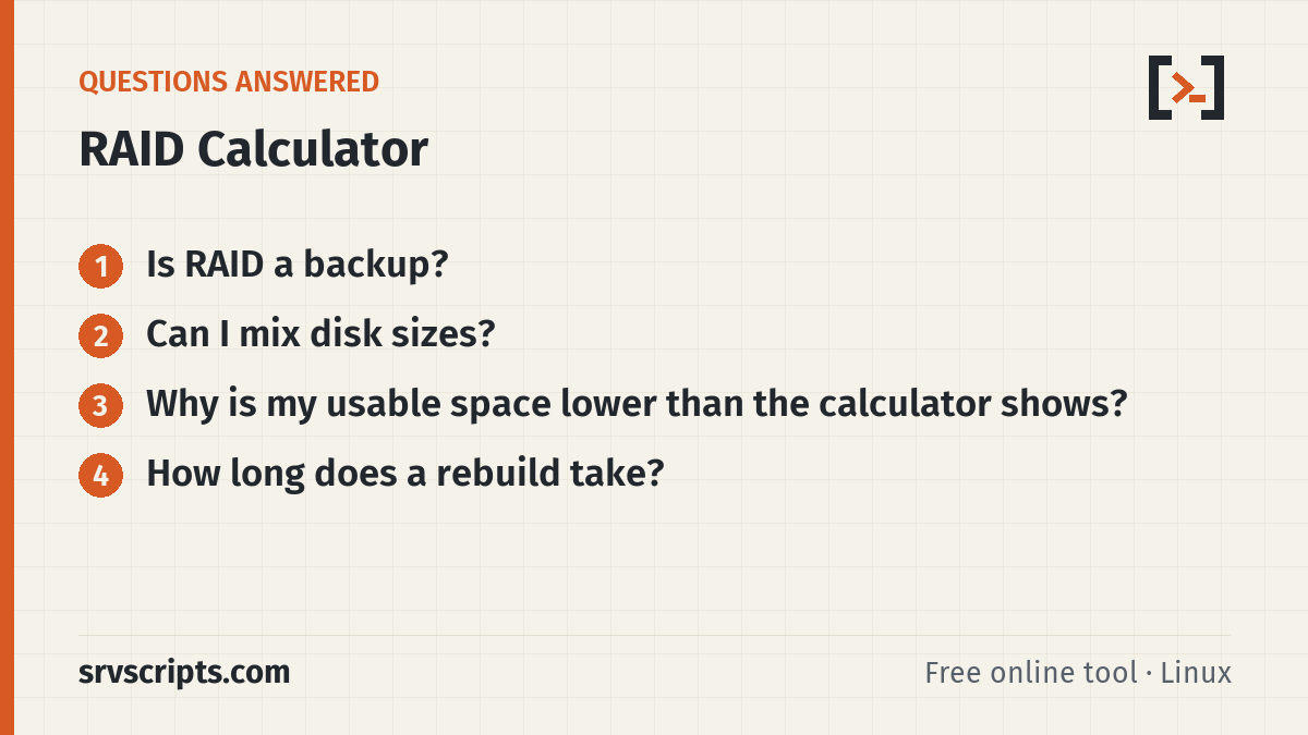 RAID Calculator questions answered: Is RAID a backup? Can I mix disk sizes?