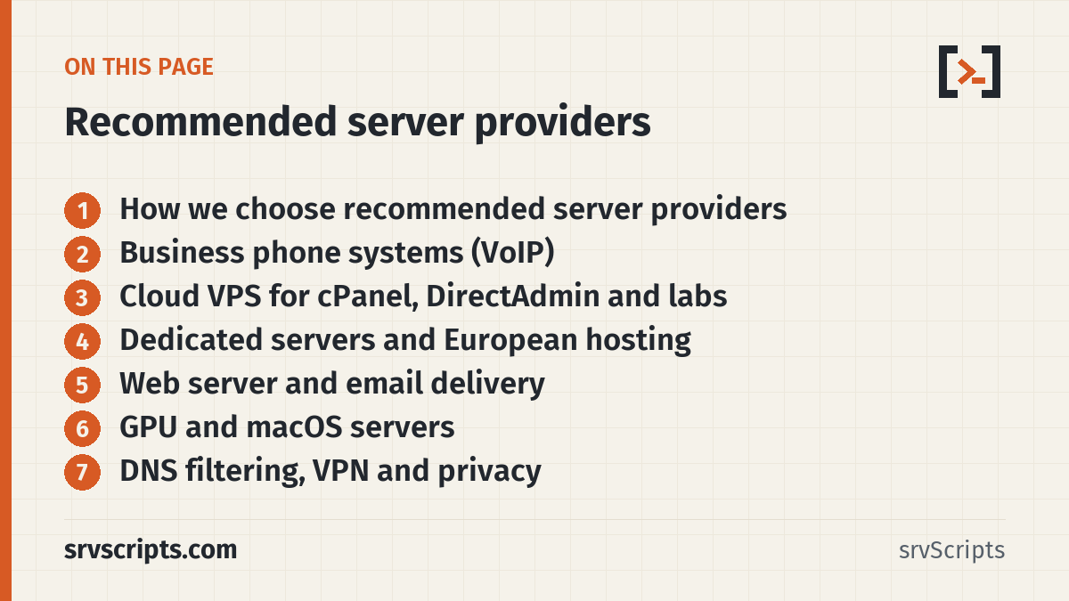 Recommended server providers – overview of the categories