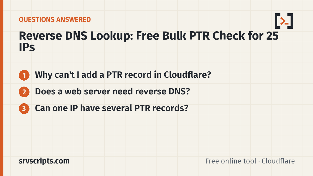 Reverse DNS Lookup questions answered: Why can't I add a PTR record in Cloudflare? Does a web server need reverse DNS?