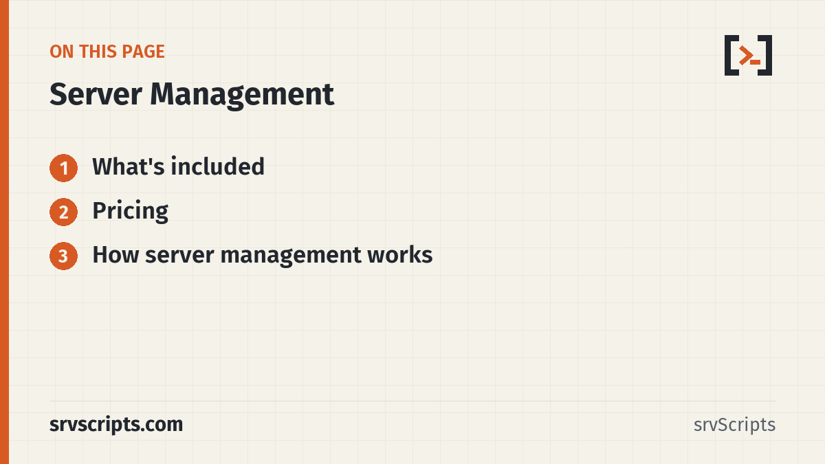 Server Management sections: What's included, Pricing and How server management works
