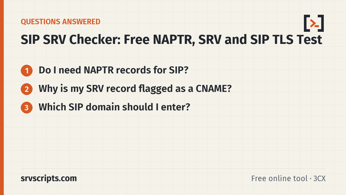 SIP SRV Checker questions answered: Do I need NAPTR records for SIP? Why is my SRV record flagged as a CNAME?