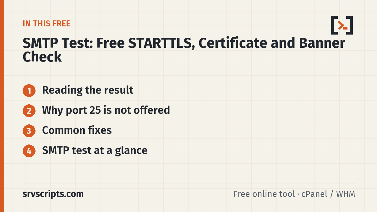 SMTP Test sections: Reading the result, Why port 25 is not offered and Common fixes