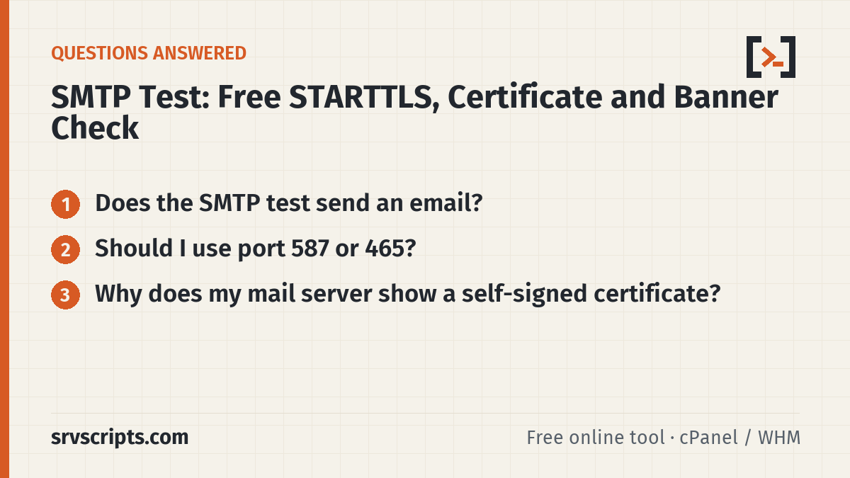 SMTP Test questions answered: Does the SMTP test send an email? Should I use port 587 or 465?