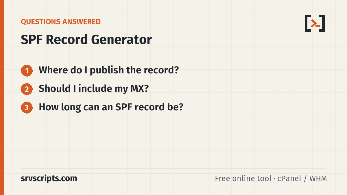 SPF Record Generator questions answered: Where do I publish the record? Should I include my MX?