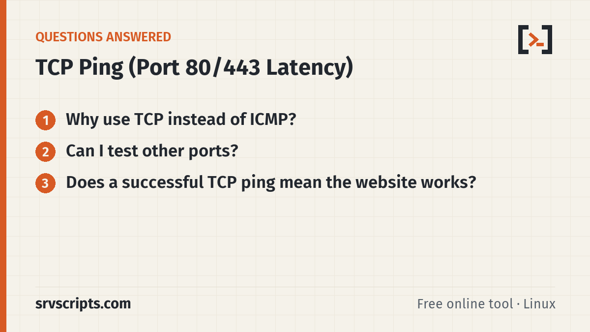 TCP Ping questions answered: Why use TCP instead of ICMP? Can I test other ports?