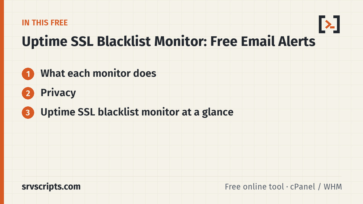 Uptime SSL Blacklist Monitor sections: What each monitor does and Privacy