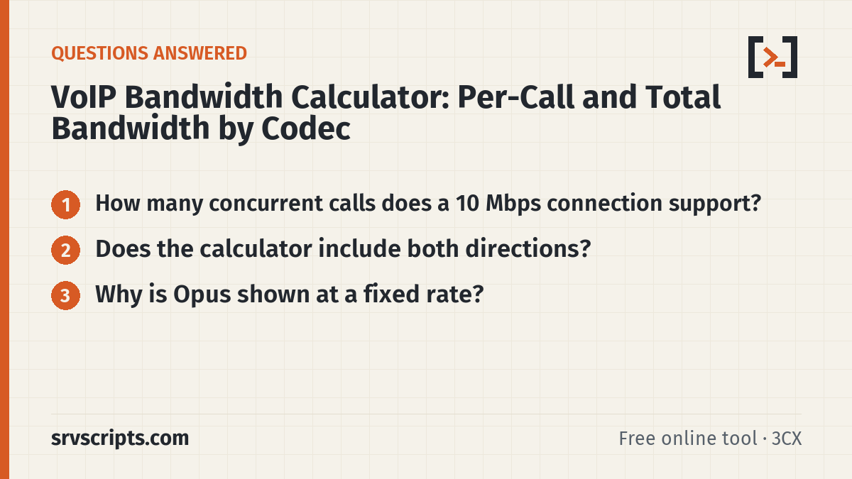 VoIP Bandwidth Calculator questions answered: How many concurrent calls does a 10 Mbps connection support? Does the calculator include both directions?