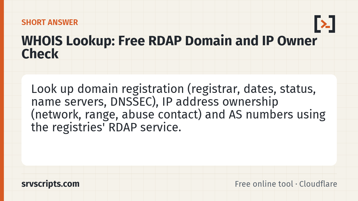 WHOIS Lookup summary card: RDAP is the structured successor to port-43 WHOIS and is now the official source for gTLD registration data.