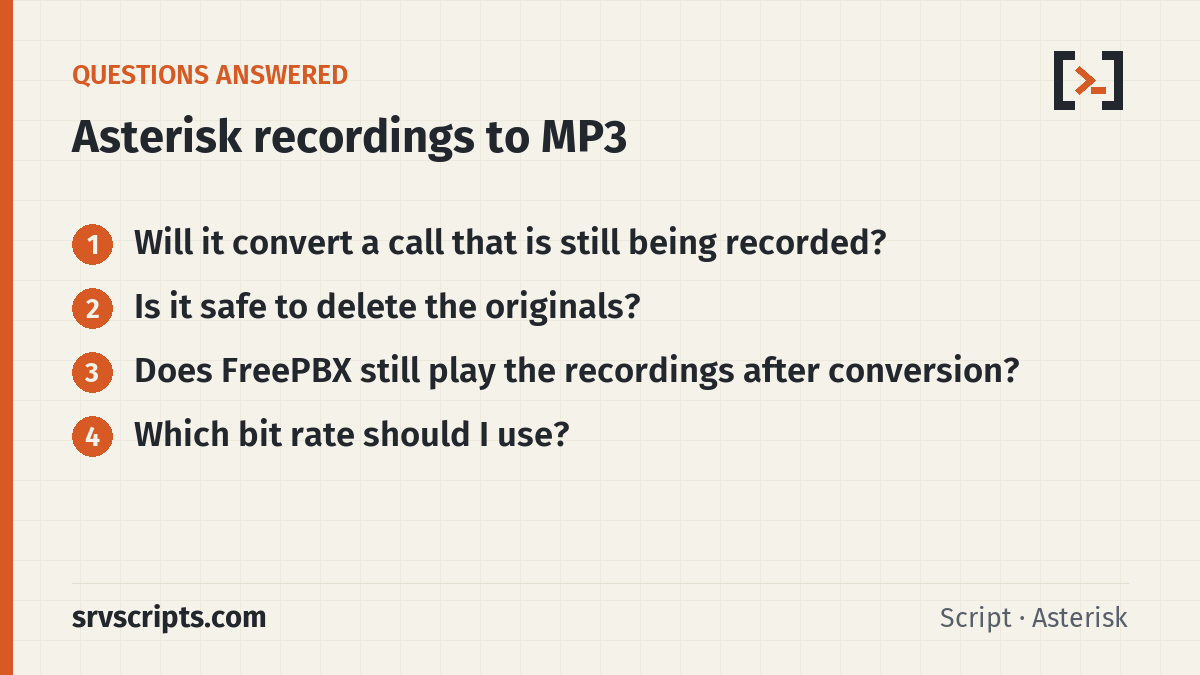 Asterisk Recordings to MP3 questions answered: Will it convert a call that is still being recorded? Is it safe to delete the originals?