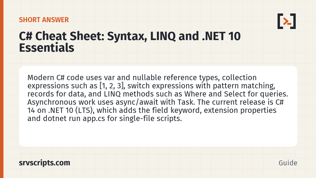 C# Cheat Sheet – short answer