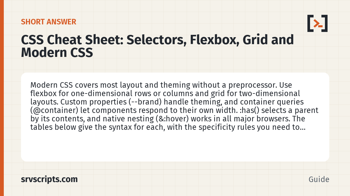 CSS Cheat Sheet – short answer