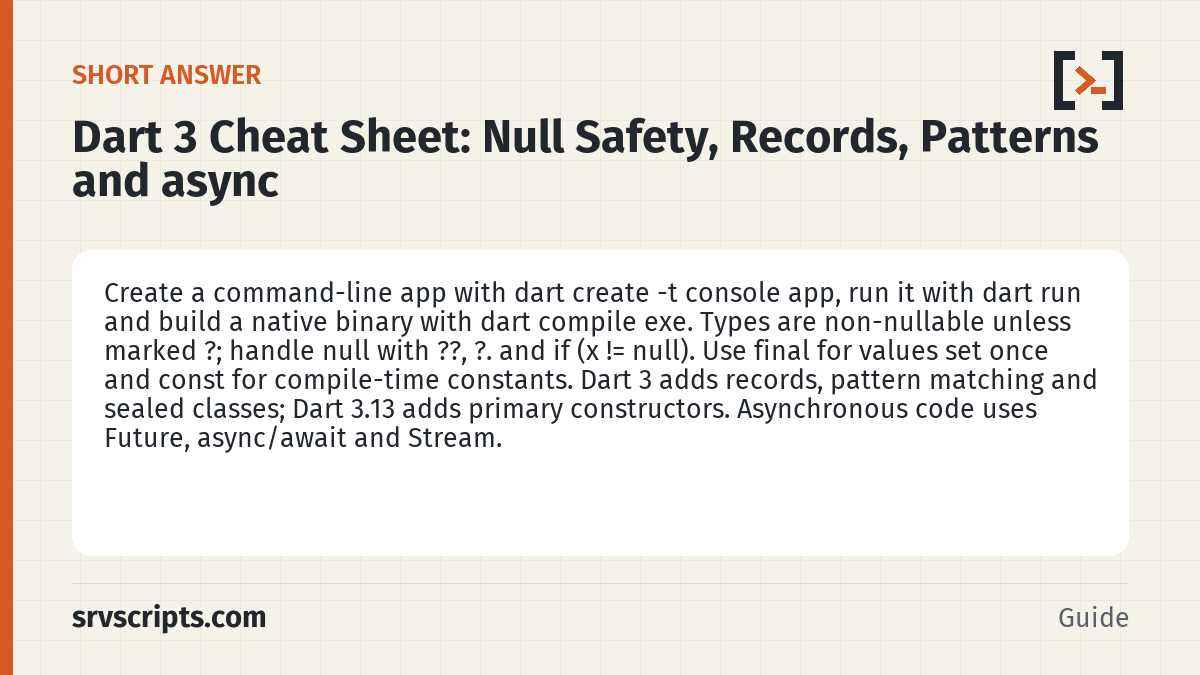 Dart Cheat Sheet – short answer