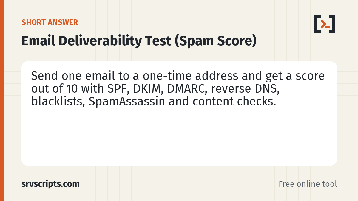 Email Deliverability Test summary card: Find out why your email lands in spam.