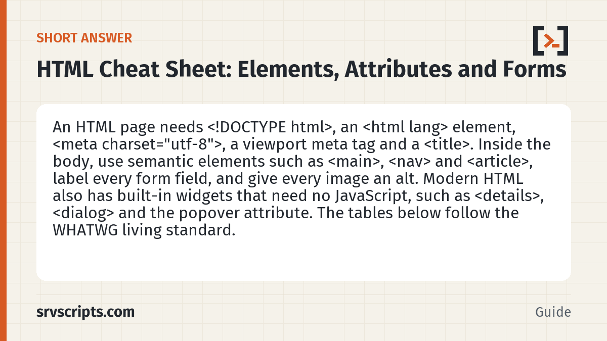 HTML Cheat Sheet – short answer
