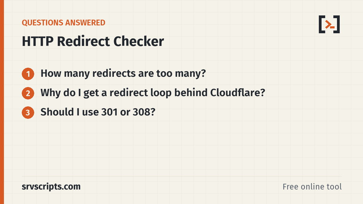 HTTP Redirect Checker questions answered: How many redirects are too many? Why do I get a redirect loop behind Cloudflare?