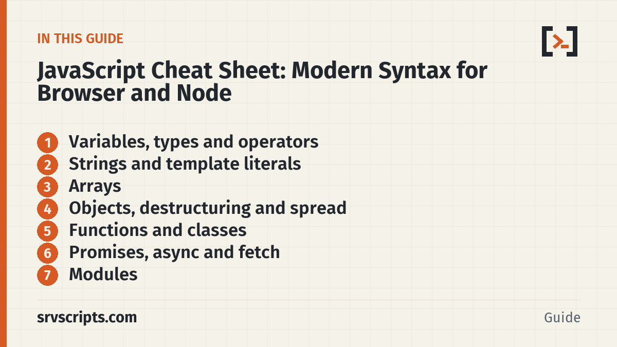 JavaScript Cheat Sheet – what this guide covers