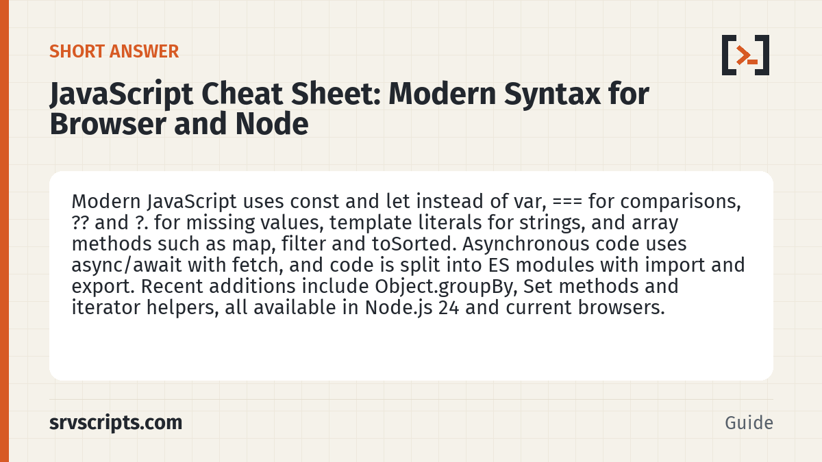 JavaScript Cheat Sheet – short answer