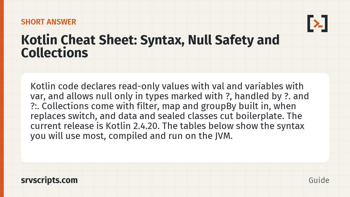 Kotlin Cheat Sheet – short answer