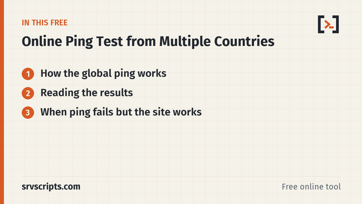 Online Ping Test from Multiple Countries sections: How the global ping works, Reading the results and When ping fails but the site works