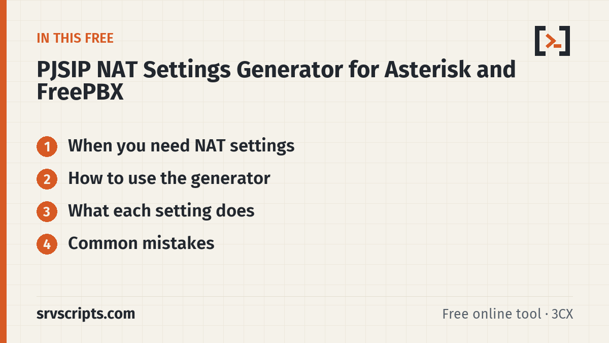 PJSIP NAT generator sections: When you need NAT settings, How to use the generator, What each setting does and Common mistakes
