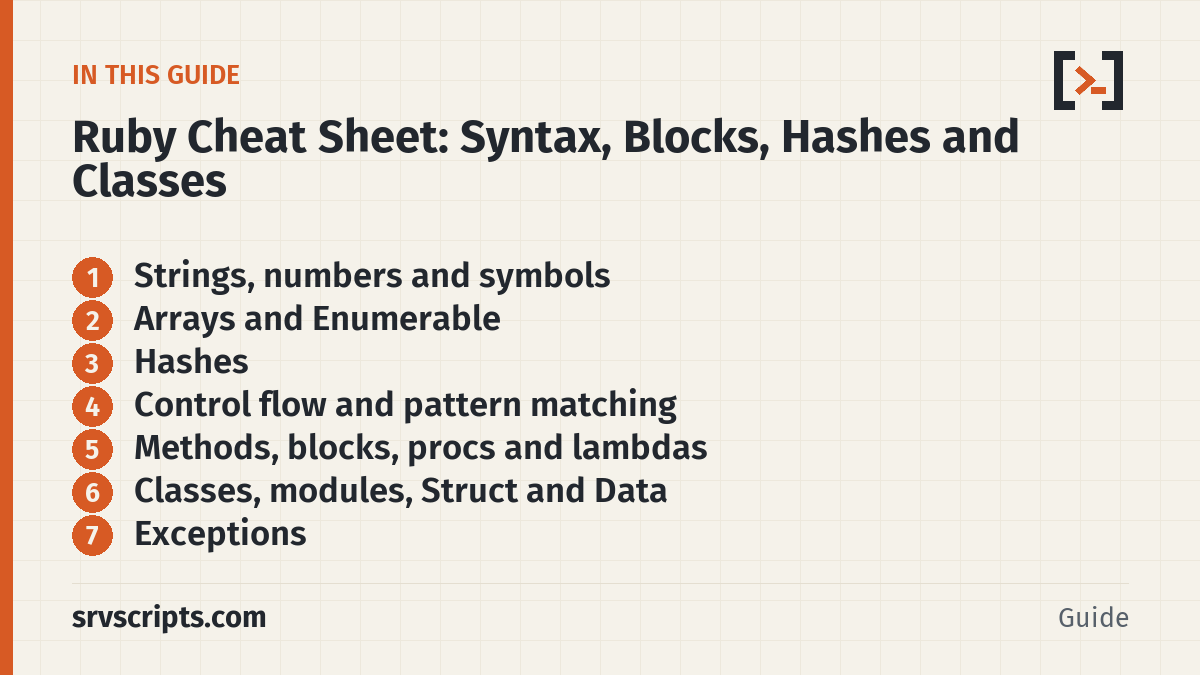 Ruby Cheat Sheet – what this guide covers