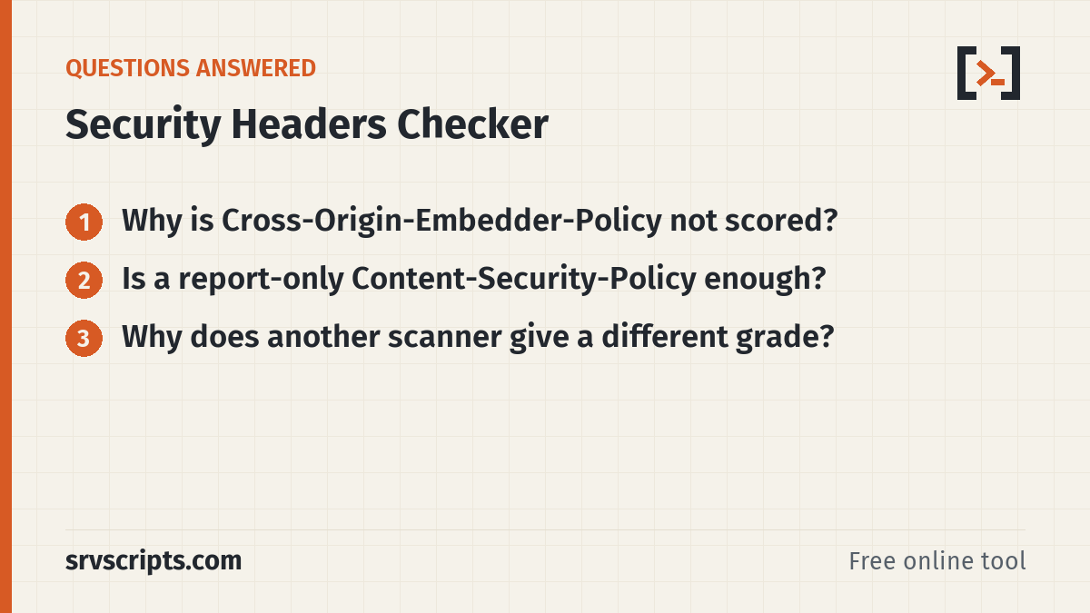 Security Headers Checker questions answered: Why is Cross-Origin-Embedder-Policy not scored? Is a report-only Content-Security-Policy enough?