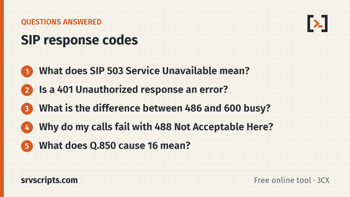 SIP Response Codes questions answered: What does SIP 503 Service Unavailable mean? Is a 401 Unauthorized response an error?