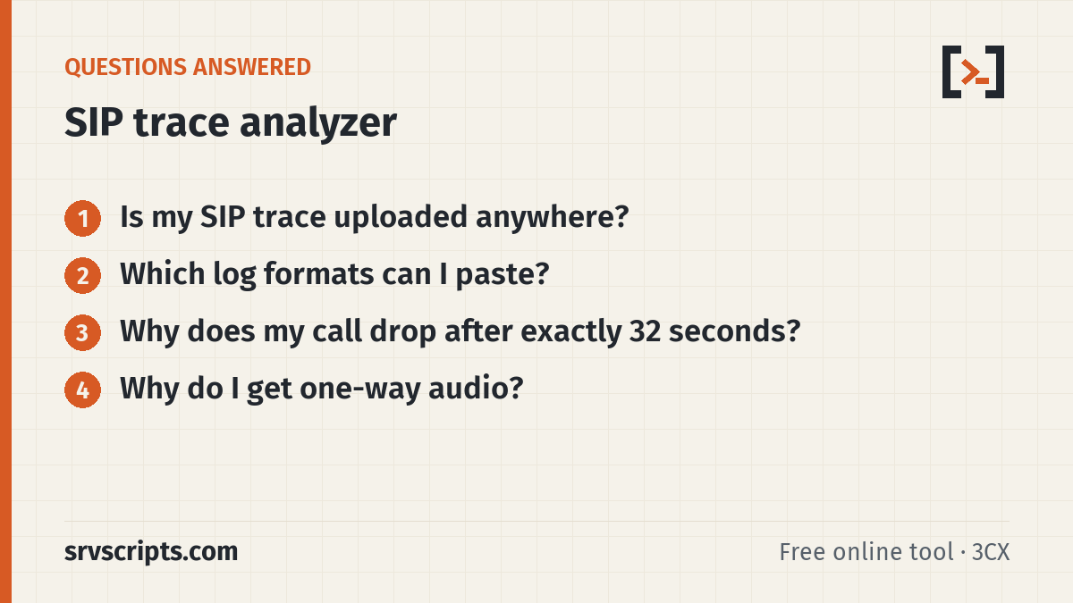 SIP Trace Analyzer questions answered: Is my SIP trace uploaded anywhere? Which log formats can I paste?