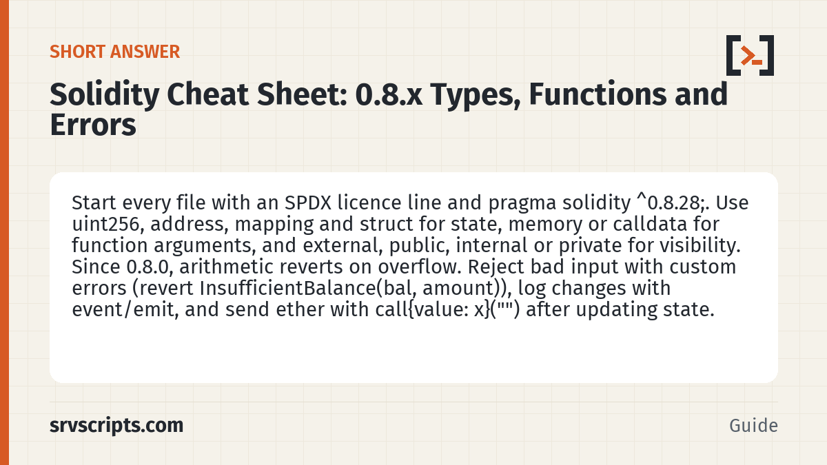 Solidity Cheat Sheet – short answer