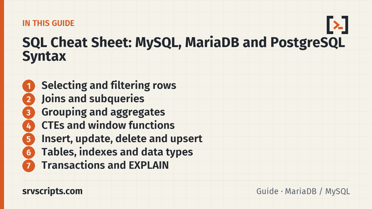 SQL Cheat Sheet – what this guide covers