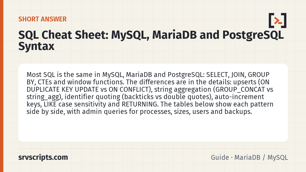 SQL Cheat Sheet – short answer