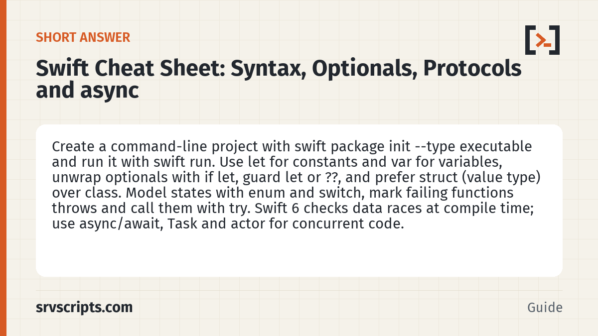 Swift Cheat Sheet – short answer